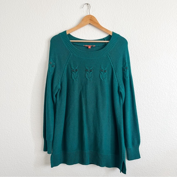Modcloth Sweaters - ModCloth Size Large Teal Owl Knitted Long Sleeve Tunic Sweater